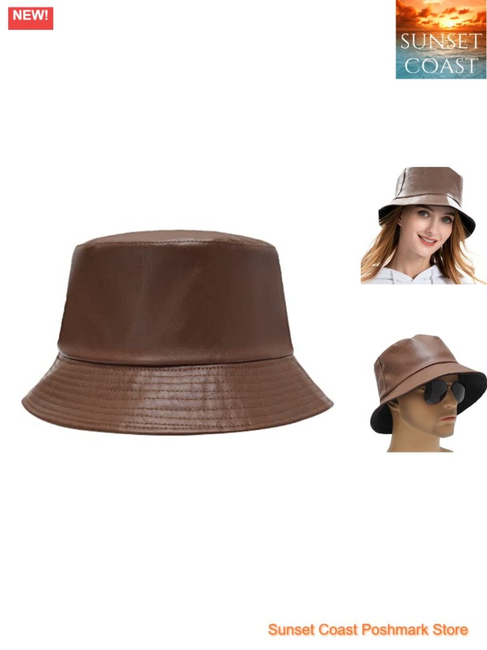 PU Leather Bucket Hat Waterproof Windproof Fishing Cap for Men Women